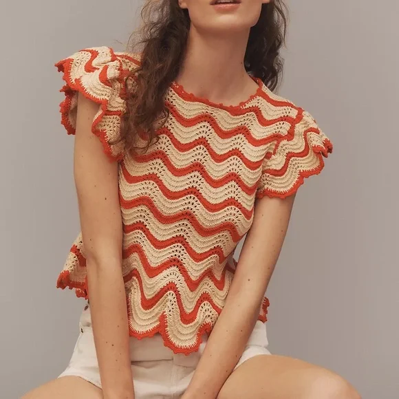 Rails Coen Flutter-Sleeve Crochet Knit Top XXS - Picture 1 of 6